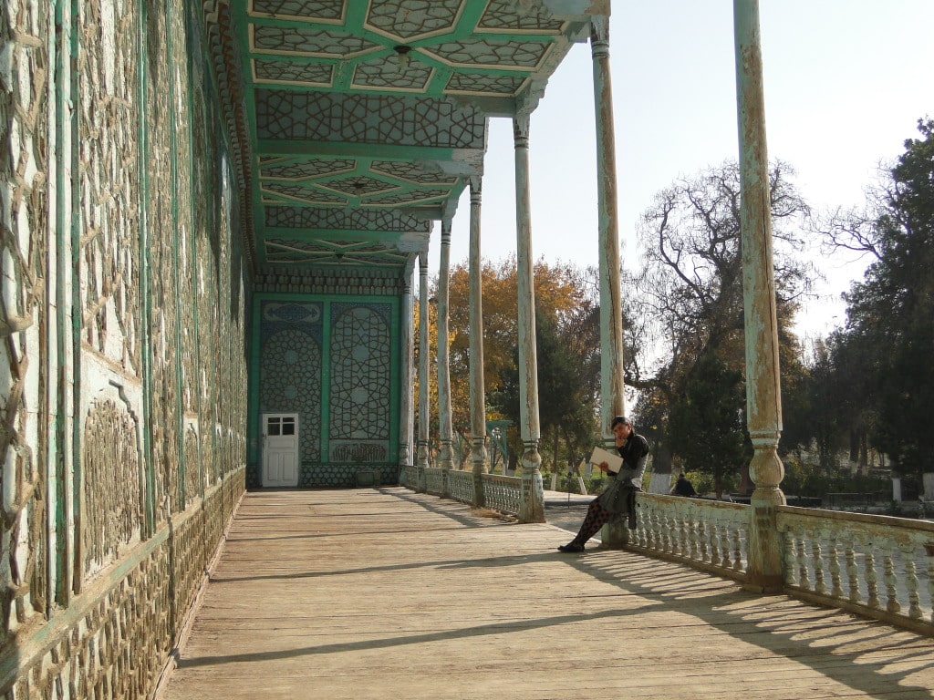 Or here, a local student reviews schoolwork on the porch of the former Emir’s Summer Palace just outside of town.