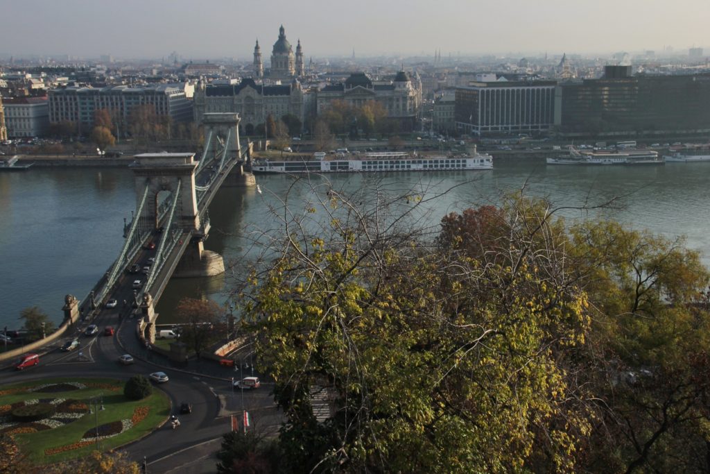 The view from up here: looking down at the Danube from Buda Castle.