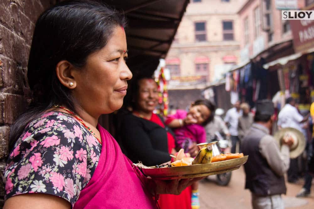 Making an offering at the Bisket Jatra festival in Bhaktapur.