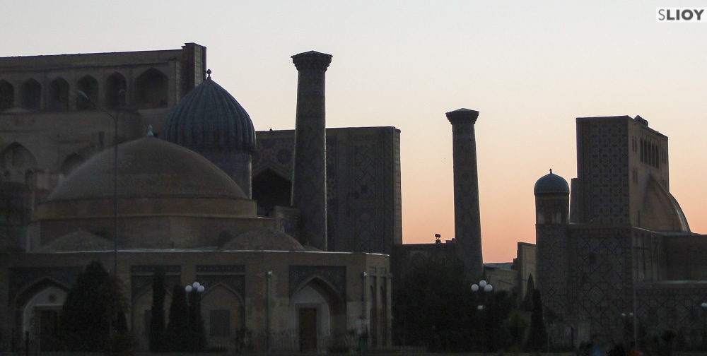 Samarkand's Registan seen from the side .
