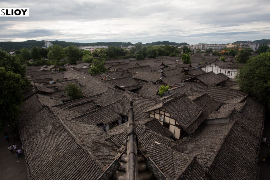 Slate rooftops of Old Town Langzhong in Sichuan China